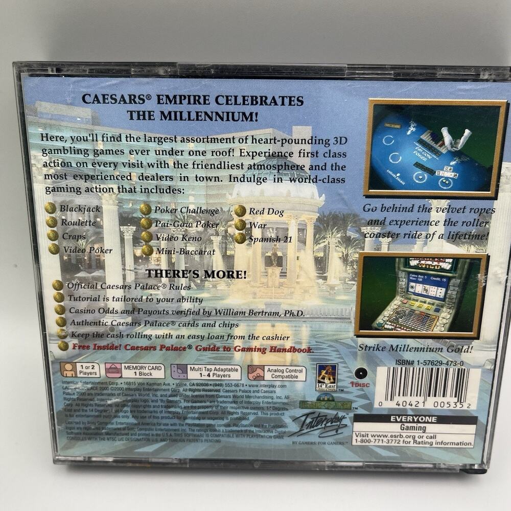 Caesars Palace 2000 (Sony PS1) PlayStation 1 W/ manual Tested & Works - Picture 3 of 9